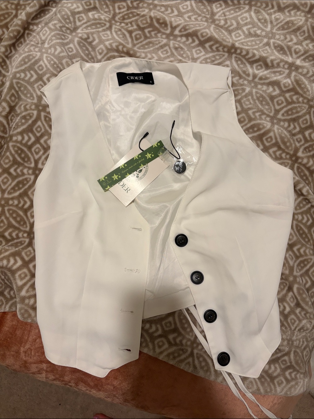 Cider White Satin-Lined Button Front Camisole Vest
